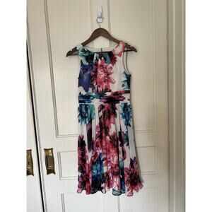 Eliza J Floral Chiffon Fit and Flare Dress Womens Size 2 Pink Purple Classic